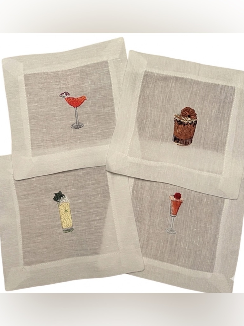 Beverly Hills Linen Embroidered Cocktail Napkin Set